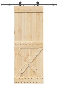 vidaXL Porta de correr com ferragens 85x210 cm madeira de pinho maciça
