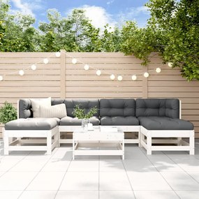 vidaXL 7pcs conjunto lounge jardim c/ almofadões madeira maciça branco