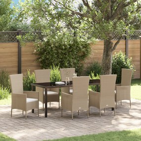 Conjunto de Jantar para Jardim vidaXL de 7 Peças com Almofadas em Bege