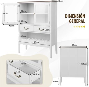 Aparador Mértola com Estante para Vinhos – 90x40x126,5 cm – Branco – D