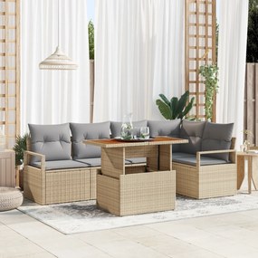 Conjunto de Sofás de Jardim de 6 Peças com Almofadas Bege em Vime Poli