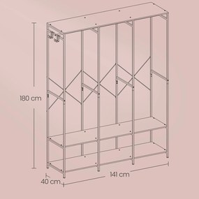Guarda-roupa aberto 40 x 141 x 180 cm bege + branco