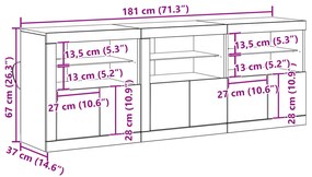 Aparador com Luzes LED Madeira Envelhecida 181.5x37x67 cm Madeira de E