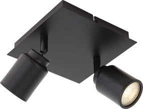 Foco de Casa de Banho Moderno Preto Quadrado 2 Luzes IP44 - Ducha