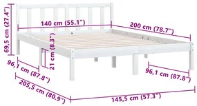 Estrutura de cama 140x200 cm pinho maciço branco