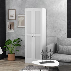 Armário arrumação 60 x 36,5 x 175 cm de 2 portas com 4 prateleiras, estilo contemporâneo, branco