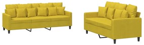 2 pcs conjunto de sofás com almofadões veludo amarelo