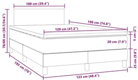 Cama box spring colchão LED 120x190cm couro artif. azul-escuro