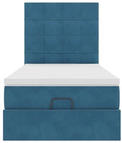 Estrutura cama otomana com colchões azul escuro 90x190cm veludo