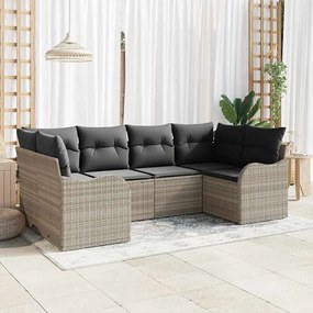 Conjunto de Sofá de Jardim de 6 Peças com Almofadas Cinza Claro Rattan Polimérico