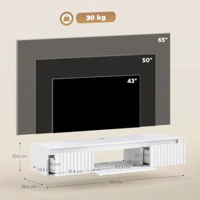 Móvel de TV Suspenso, 120 x 29,5 x 23,5 cm, Iluminação LED, Branco