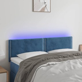 Cabeceira de cama c/ luzes LED veludo 144x5x78/88cm azul-escuro