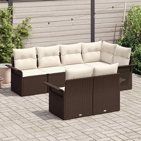 Conjunto de Sofá de Jardim vidaXL 7 Peças com Almofadas Castanho Vime