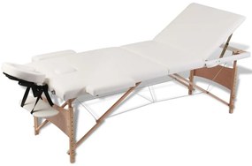 Mesa massagem dobrável 3 zonas estrutura madeira branco nata