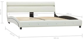 Estrutura de cama com LED 150x200 cm couro artificial branco