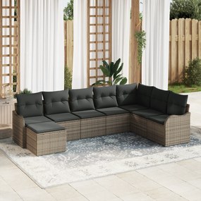 Conjunto de Sofá de Jardim vidaXL com 8 Peças e Almofadas Cinza Vime P