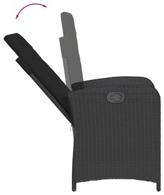 5 pcs conjunto de jantar p/ jardim c/ almofadões vime PE preto