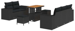 vidaXL Conjunto de Sofá de Jardim com almofada 8 pcs Preto vime PE