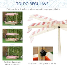 Caixa de Areia Infantil de Madeira com Teto Inclinável Ajustável em Al