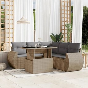 6 pcs conjunto de sofás p/ jardim com almofadões vime PE bege