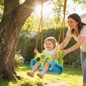 Baloiço Infantil 3 em 1 com Cordas Ajustáveis Encosto Rem ovível Barra em T e Cinto de Segurança Verde Escuro