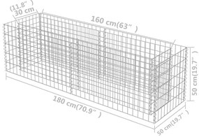 Canteiro elevado/cesto gabião 180x50x50 cm aço galvanizado