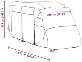 Capas autocaravanas 610x235x275 cm tecido não tecido cinzento