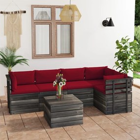 6 pcs conjunto lounge de paletes com almofadões pinho maciço