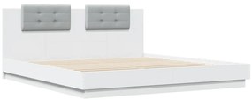 Estrutura de cama com cabeceira e luzes LED 160x200 cm branco