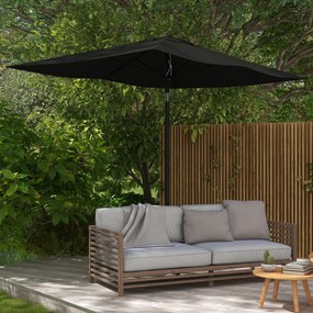 Guarda-sol retangular inclinável de 2 x 3 m com manivela, lona de poliéster impermeável de alta densidade (180 g/m²), cor preta