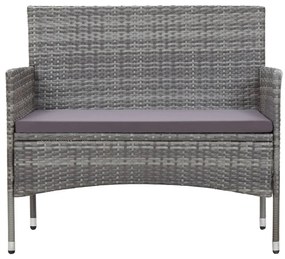 4 pcs conjunto lounge de jardim c/ almofadões vime PE cinzento