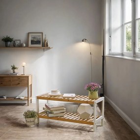 Sapateira em bambu com 2 níveis, 70 x 33 x 26 cm cor natural