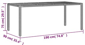 Mesa de jardim com tampo de madeira de acácia vime PE cinza