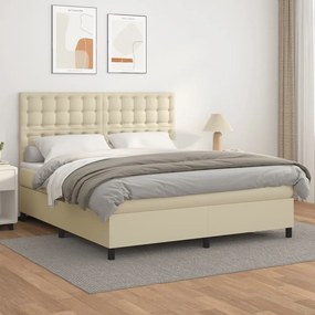 vidaXL Cama com molas/colchão 160x200 cm couro artificial cor creme