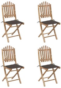 5 pcs conj. de jantar dobrável c/ almofadões p/ exterior bambu