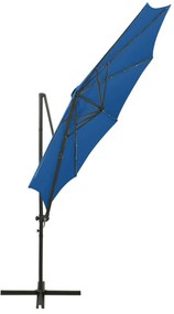 Guarda-sol jardim cantilever poste/luzes LED 300 cm azul-ciano