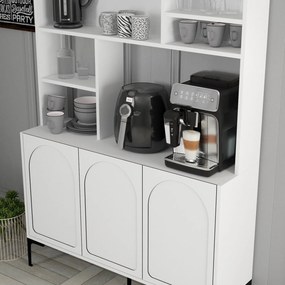 Armário Alto de Cozinha "Coffee" - 200x120x35 cm - Branco e Preto - De
