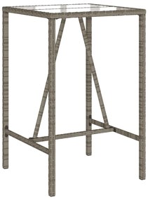 3 pcs conjunto de bar p/ jardim c/ almofadões vime PE cinzento