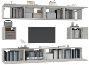 Conjunto móveis de TV 6 pcs madeira processada cinzento cimento