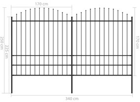 Cerca de jardim com topo em lanças (1,75-2)x3,4 m aço preto