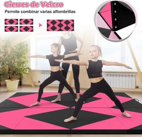Tapete de ginástica dobrável em pele de PU com fechos para ioga  240 x 117 x 5 cm Rosa e preto