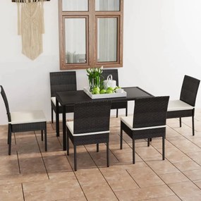 vidaXL 7 pcs conjunto de jantar para jardim vime PE preto