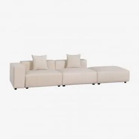 Sofá Modular De Canto Esquerdo De 2 Peças Com Braço Baixo E Puff ↔︎345 Cm Bruna Bombazina Crema Linho - Sklum