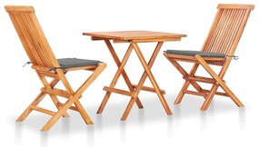 Conjunto bistrô c/ almofadões cinzentos 3 pcs teca maciça