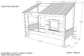 Conjunto Cama para Crianças Casa HOUSEBED 26 TELHADO + CORTINADOS + GAVETA BRANCA