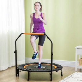 Trampolim Fitness Ø102 Trampolim Dobrável com Pega Ajustável em 4 Níveis Estrutura de Aço Preto e Laranja