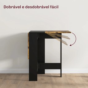 Mesa Dobrável de Jantar e Cozinha (CADEIRAS NÃO INCLUIDAS) com Abas Rebatíveis para Espaços Pequenos 103x76x73,5 cm Preto e Castanho Rústico
