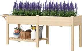 Floreira com pés, floreira, para horta, com 2 compartimentos, prateleira inferior, 207 x 59 x 78 cm, madeira natural