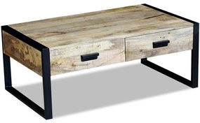 Mesa centro 2 gavetas madeira de manga sólida 100x60x40 cm