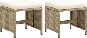 vidaXL Bancos de jardim 2 pcs com almofadões em vime PE bege